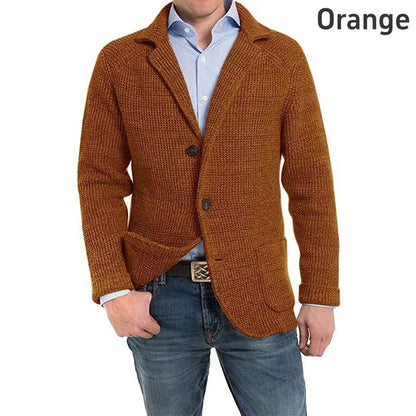 Men's Solid Lapel Knitted Long Sleeve Jacket