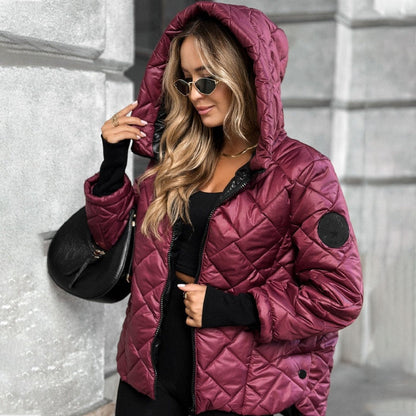 Warm and casual cotton hooded jacket for women